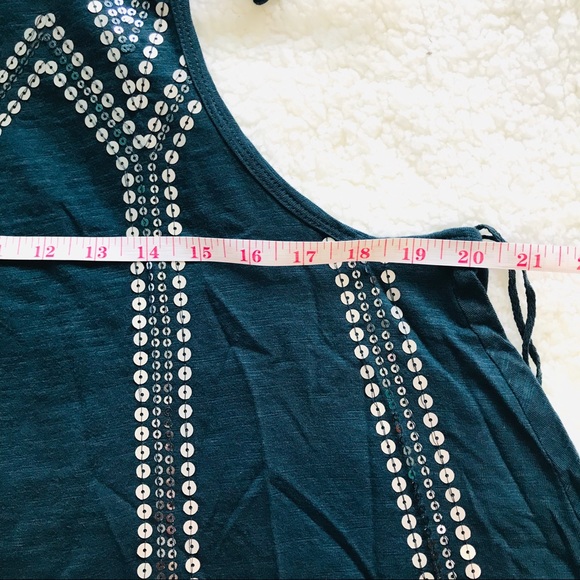 SOLD ♥️ Free People Glitter Sequin City High Neck Bow Tie Tank Blouse Turquoise - Picture 6 of 8